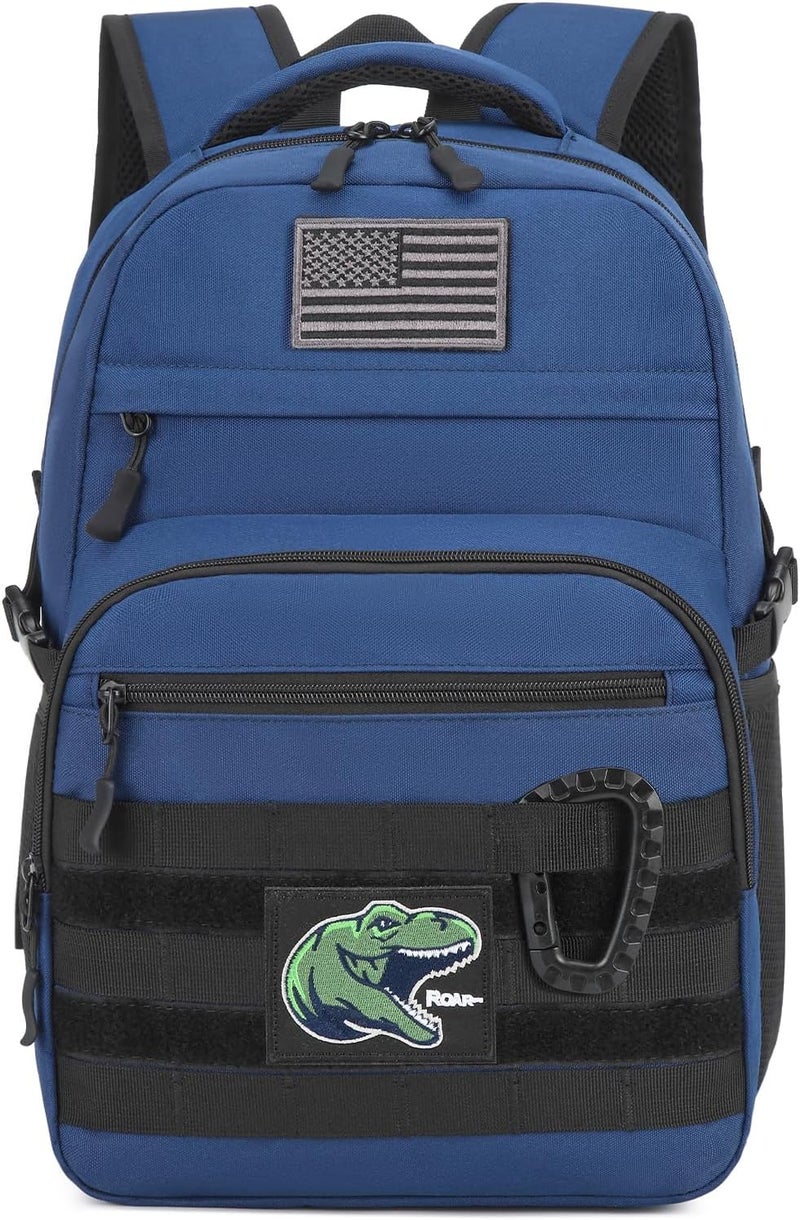 SunForMorning Kids Tactical Backpack Army Molle Bookbag Military Boys Backpack for School, Outdoor, Camping (Includes 2 Patches+1Carabiner), Blue - Image 1